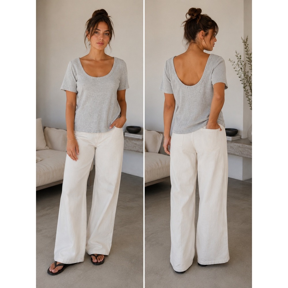 Universal Thread Gray Scoop Neck Short Sleeve Ribbed‎ Top